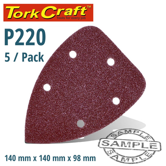 SANDING TRIANGLE 220 GRIT 140 X 140 X 98MM 5/PACK W/H HOOK AND LOOP