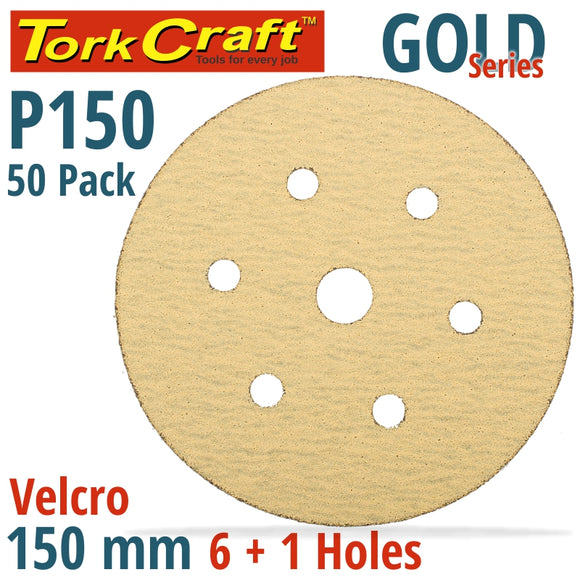 GOLD DISC (50 PIECES) 150 GRIT 150MM X 6+1 HOLES HOOK AND LOOP