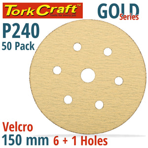 GOLD DISC (50 PIECES) 240 GRIT 150MM X 6+1 HOLES HOOK AND LOOP