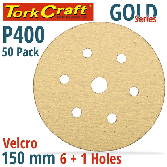 GOLD DISC (50 PIECES) 400GRIT 150MM X 6+1 HOLES HOOK AND LOOP