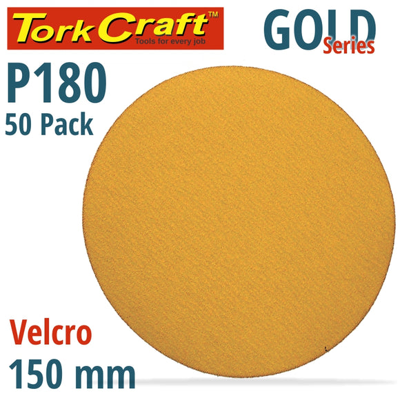 GOLD DISC (50 PIECES) 180 GRIT 150MM WITHOUT HOLE HOOK AND LOOP