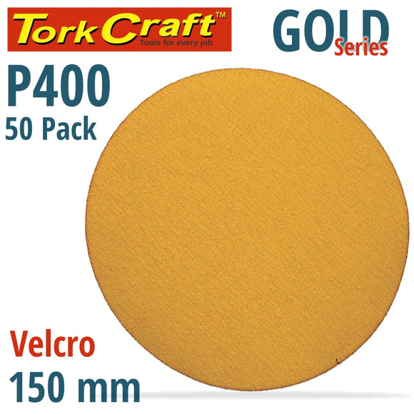 GOLD DISC (50 PIECES) 400 GRIT 150MM WITHOUT HOLE HOOK AND LOOP