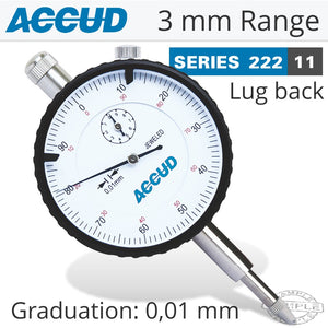ACCUD DIAL INDICATOR LUG BACK 0-3MM 0.01MM WITH LOCK SCREW