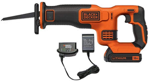 Black & Decker BDCR18 Cordless Reciprocating Saw (18 V, 22 mm Stroke Length, 110 mm Cutting Depth, Tool-Free Blade Change, Battery, Charger)