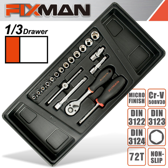 FIXMAN TRAY 19 PIECE 1/4' DRIVE SOCKETS AND ACCESSORIES