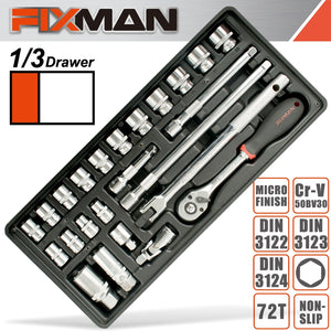 FIXMAN TRAY 24 PIECE 3/8' DRIVE SOCKETS AND ACCESSORIES