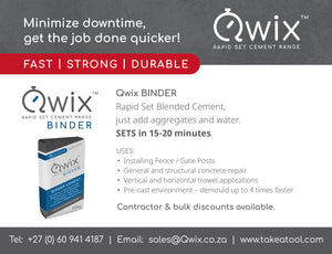 QWIX BINDER - SETS in 15 MINUTES Very Rapid Hardening Hydraulic Cement