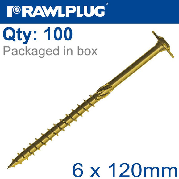 TIMBER CONSTRUCTION SCREW 6X120 MM ZINC PLATED BOX OF 100