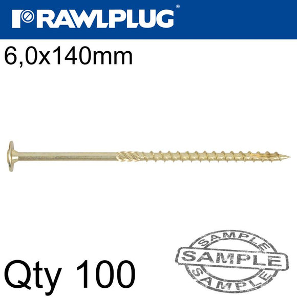TIMBER CONSTRUCTION SCREW 6X140 MM ZINC PLATED BOX OF 100