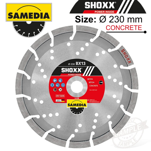 DIAMOND BLADE 230MM SEGMENTED IND REINF. CONCRETE LONG LIFE SHOXX BX13