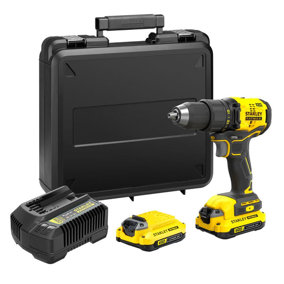 18V STANLEY FATMAX V20 Cordless Brushless Drill Driver with 2 x 1.5Ah Lithium Ion Batteries and Kit Box | SFMCD710C2K-QW